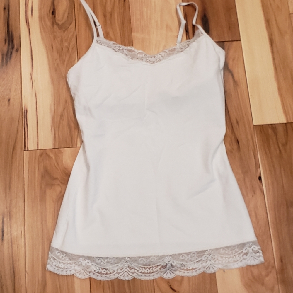 Express laced trim cami with built in elastic bra